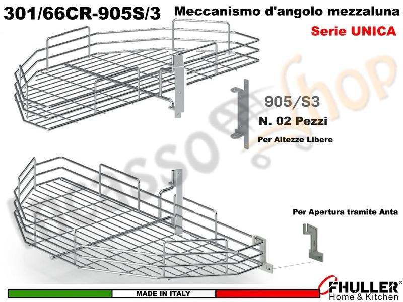 FHULLER 301/76 2 Cestelli Mezzaluna Girevoli Anta 45 + 2 Staffe + Aggancio CROMO