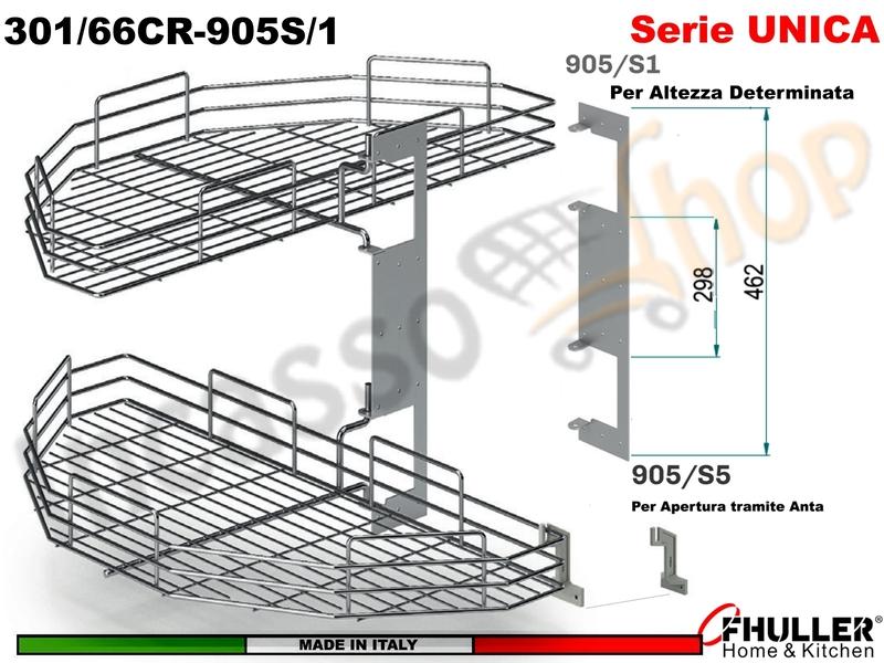 FHULLER 301/66 2 Cestelli Mezzaluna Girevole Anta 40 + 1 Staffa + Aggancio CROMO