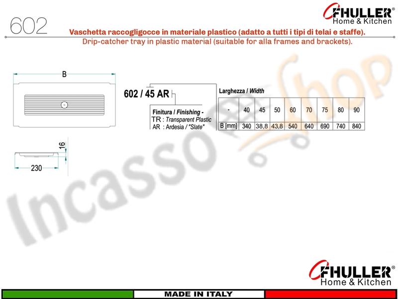 Vaschetta Raccogligocce FHULLER Trasparente 602 Scolapiatti da 75 Interno 69
