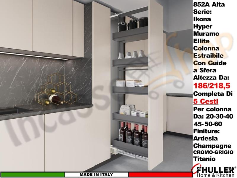 Colonna Estraibile ELLITE 852AE Min 186 Max 218,5 Larg.30 Ardesia + 5 Cesti Titanio