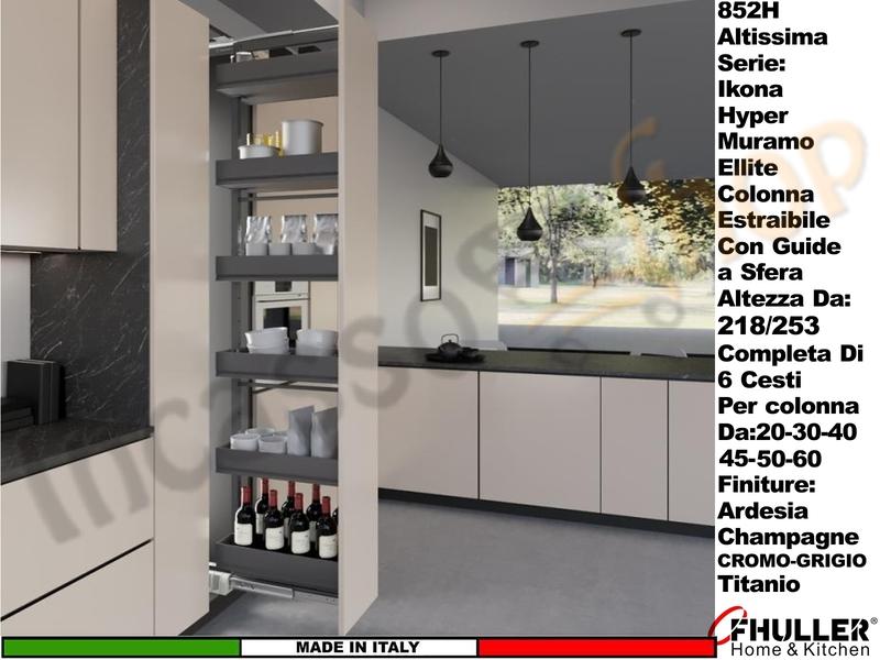 Colonna Estraibile IKONA 852HK Min 218 Max 253 Larg.20 Ardesia + 6 Cesti 1852 ARDESIA