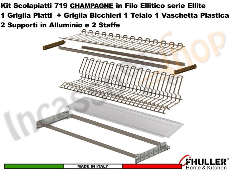 FHULLER Scolapiatti 719 Pensile 45 Telaio Vaschetta Supporti e Staffe CHAMPAGNE