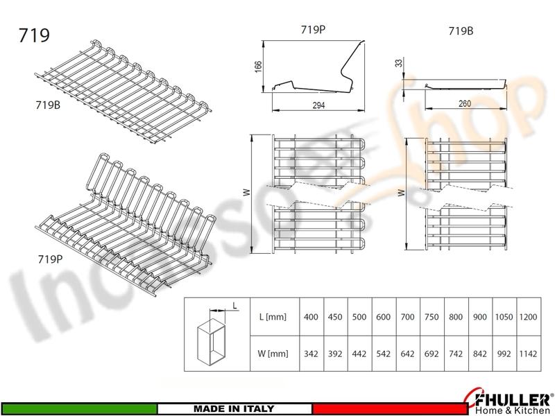 FHULLER Scolapiatti 719 Pensile 75 Vaschetta Supporti Alluminio Staffe IX CROMO