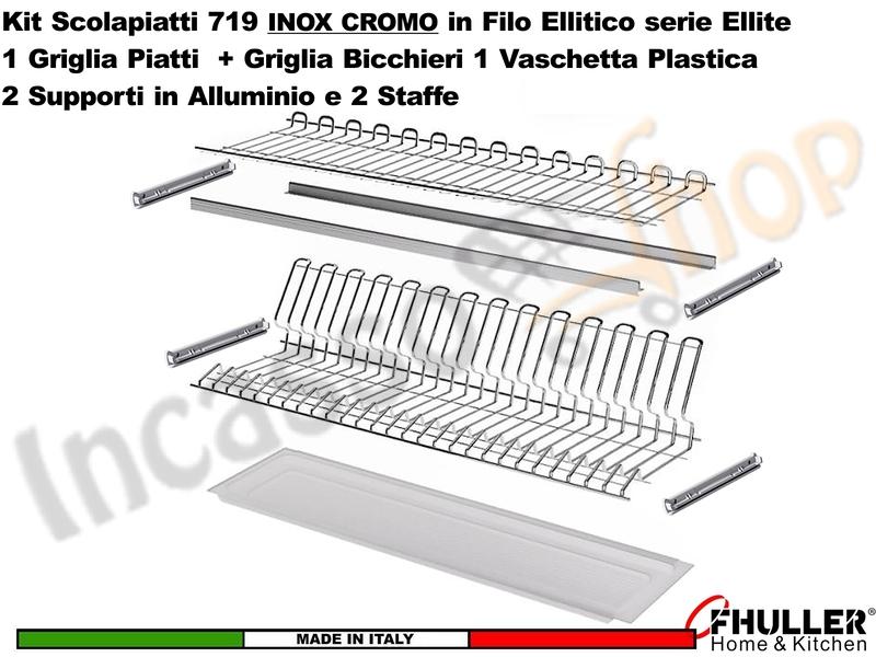 FHULLER Scolapiatti 719 Pensile 45 Vaschetta Supporti Alluminio Staffe IX CROMO
