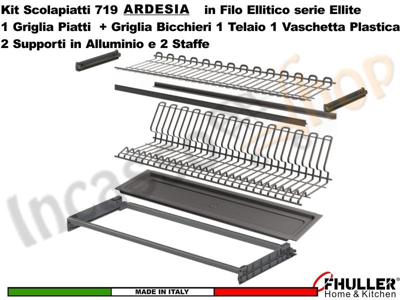 FHULLER Scolapiatti 719 Pensile 45 Telaio Vaschetta Supporti e Staffe ARDESIA