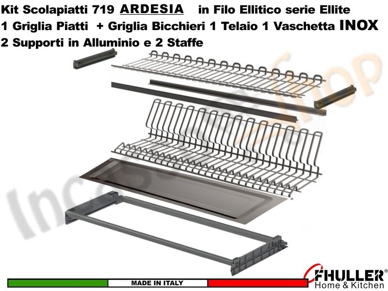 FHULLER Scolapiatti 719 Pensile 120 Telaio Vaschetta IX Supporti Staffe ARDESIA