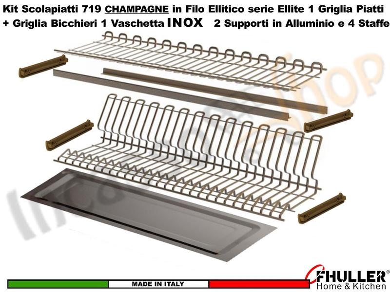 FHULLER Scolapiatti 719 Pensile 120 Vasca IX Supporti Alluminio Staffe CHAMPAGNE