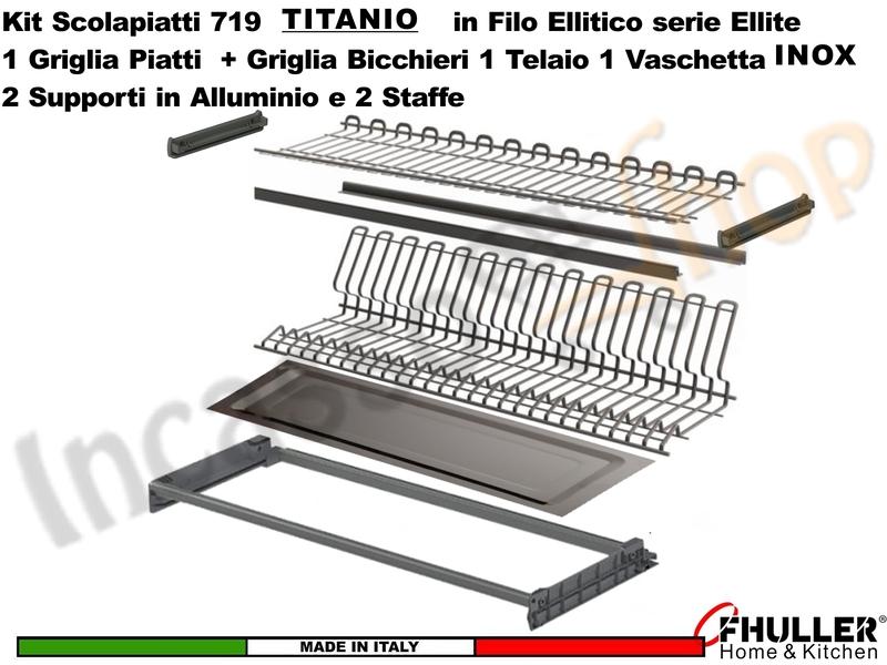 FHULLER Scolapiatti 719 Pensile 120 Telaio Vaschetta IX Supporti Staffe TITANIO