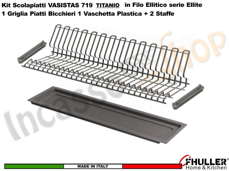 FHULLER Scolapiatti VASISTAS 719TP Pensile 45 Vaschetta Plastica Staffe TITANIO