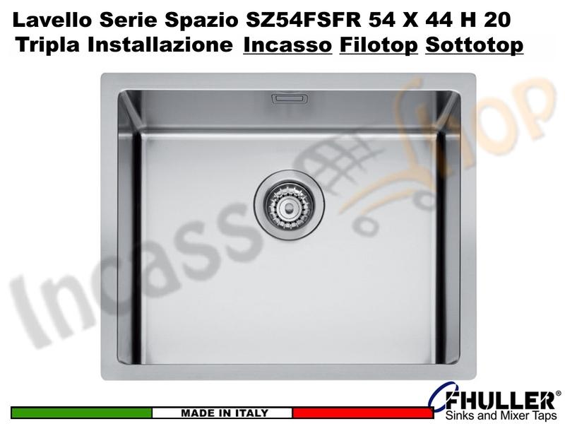 APELL FHULLER Lavello Incasso 1 Vasca Sopratop-Filotop-Sottotop 54x44 Acciaio Spazzolato R15