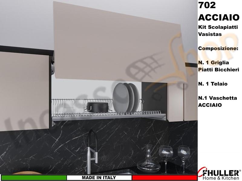 Scolapiatti Griglia Unica VASISTAS INOX 702 Pensile 40 Interno 35,6 + Vaschetta INOX + Telaio 502