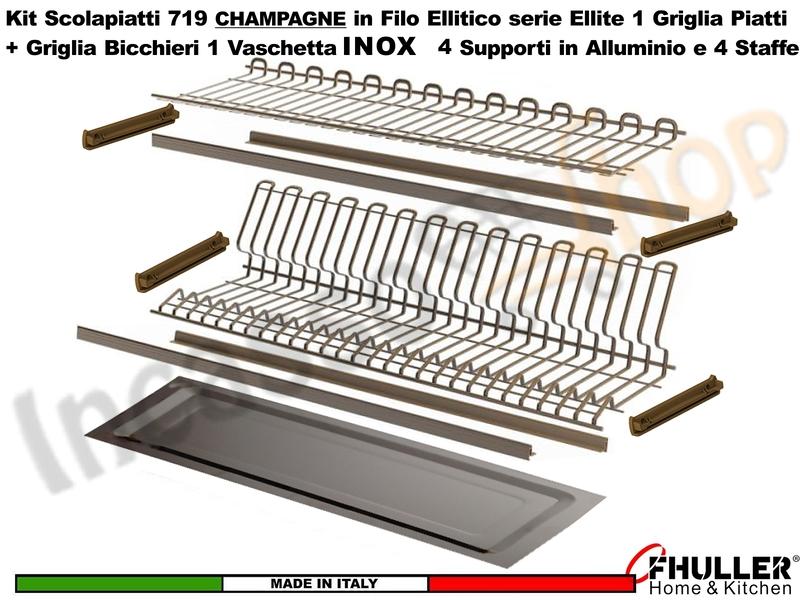 FHULLER Scolapiatti 719 Pensile 120 Vasca IX Supporti Alluminio Staffe CHAMPAGNE