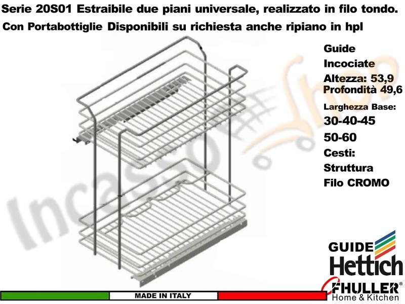 FHULLER Carello Base 40 Estraibile Serie UNICA 2001/40-50C Guide Hettich Cromo