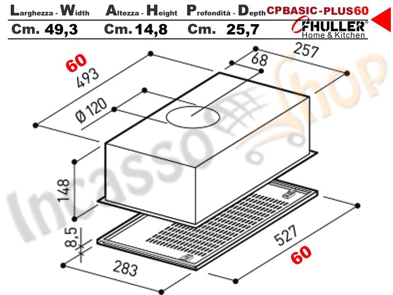 Cappa Gruppo Incasso 60 Sottopensile CP BASIC K102R0188 Motore 263 m³/h Classe D