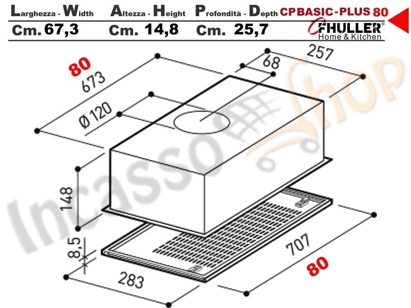 Cappa Gruppo Incasso 80 Sottopensile CP BASIC K102R0189 Motore 263 m³/h Classe D