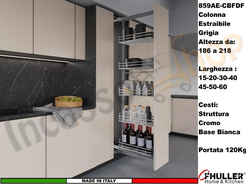 Colonna Dispensa Estraibile da 20 ELLITE 859AE Grigio e 5 Cesti Cromo Bianchi