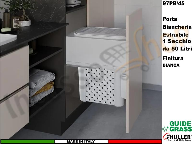 FHULLER 1 Cesto da 50 Lt Portabiancheria Estraibile 97PB/45B Guide GRASS Base 45