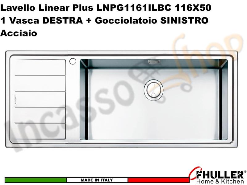 Lavello Apell Linear Plus LNPG1161ILBC 116X50 1 Vasca DX + Gocciolat. SX Acciaio