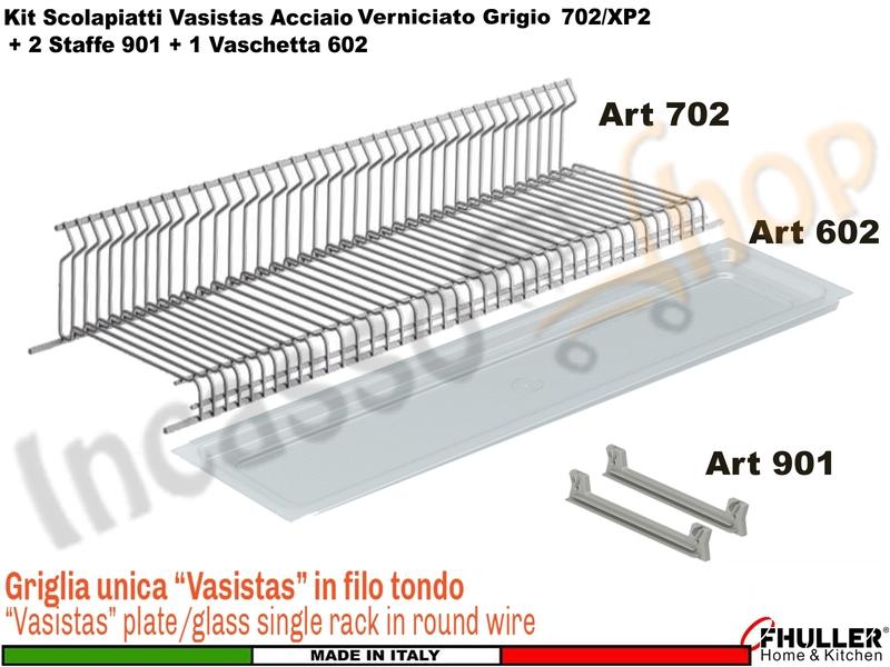 Scolapiatti VASISTAS Griglia Unica GRIGIO 702 Pensile 90 Interno 85,6 + 2 Staffe + Vaschetta