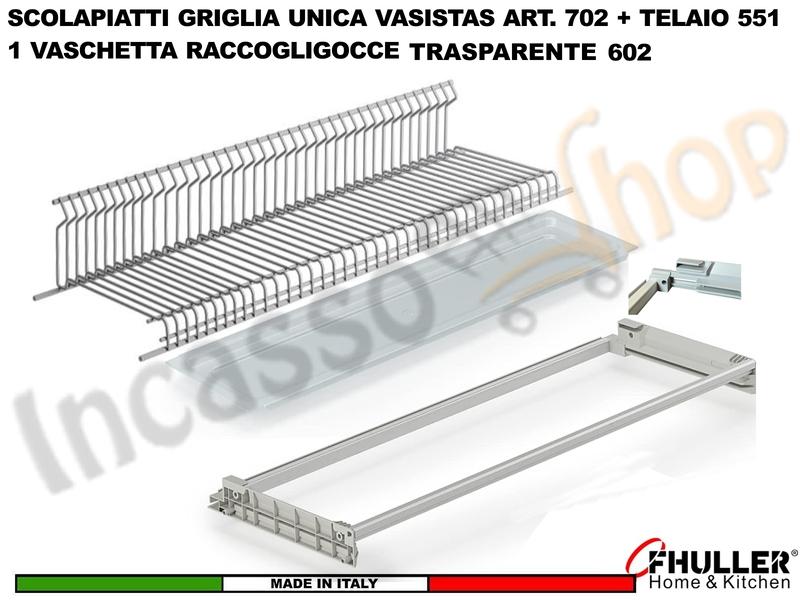 Scolapiatti VASISTAS Griglia Unica GRIGIO 702 Pensile 90 Interno 85,6  1 Vaschetta 1 Telaio