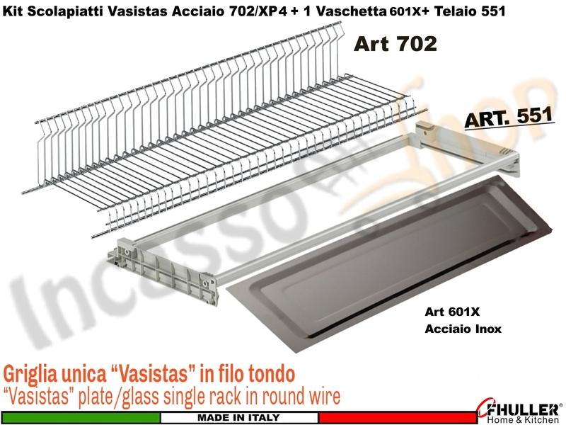 Scolapiatti Griglia Unica VASISTAS INOX 702 Pensile 90 Interno 85,6 + Vaschetta INOX + Telaio 502