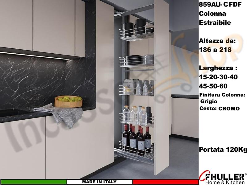 Colonna Dispensa Estraibile Alta FHULLER UNICA 859AU/CR H186 a 218 Cromo Scegli Misure