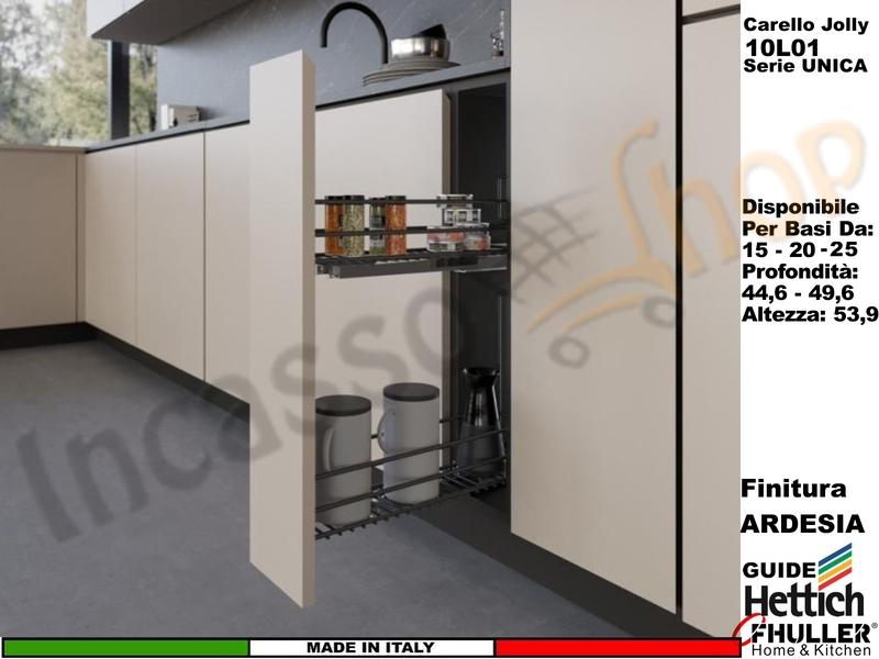 FHULLER Serie UNICA Carello Estraibile 2 Piani Guide SX HETTICH Base 15-20-25 P 50 Ardesia