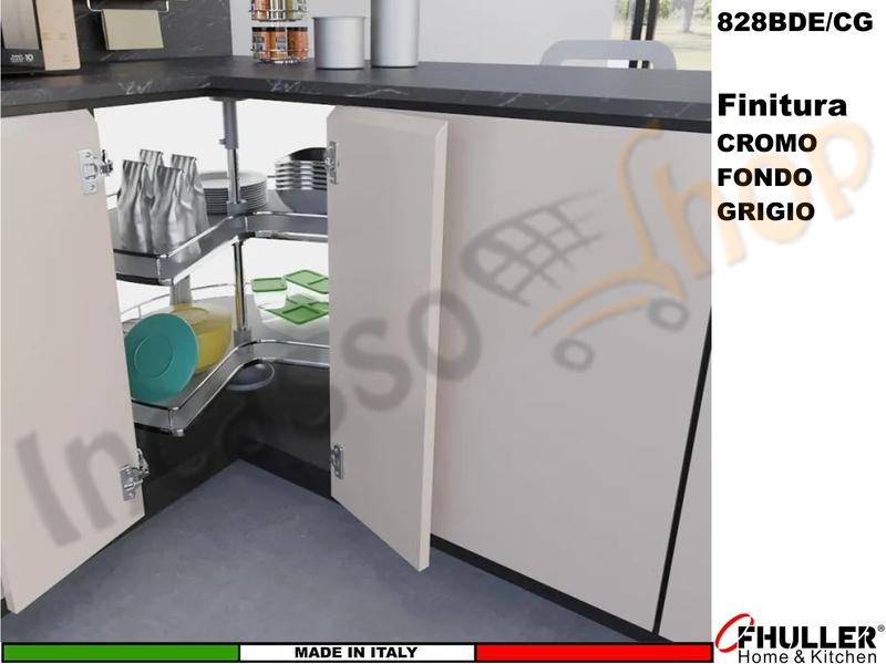 Cestello Girevole 2 Cesti 3/4 Base Min.80X80 Struttura Cromo Cesto Grigio