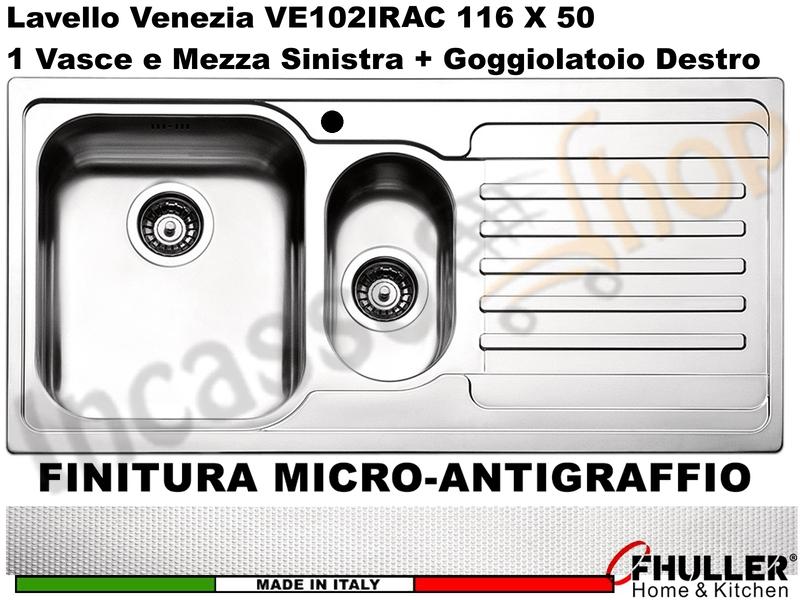 Lavello APELL-FHULLER Venezia Acciaio Antigraffio 100X50 1 Vasca e ½ SX e Go. DX