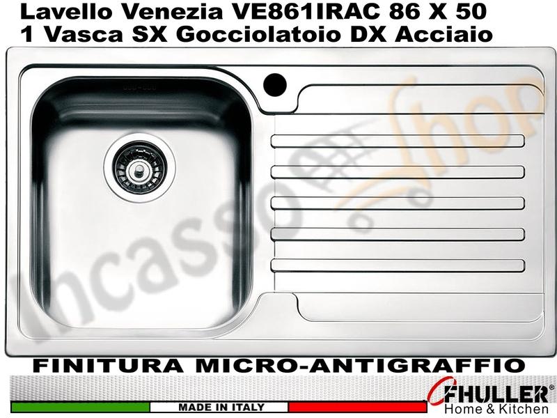 Lavello APELL-FHULLER Venezia Acciaio Antigraffio 86 X 50 1 Vasca SX e Gocc. DX