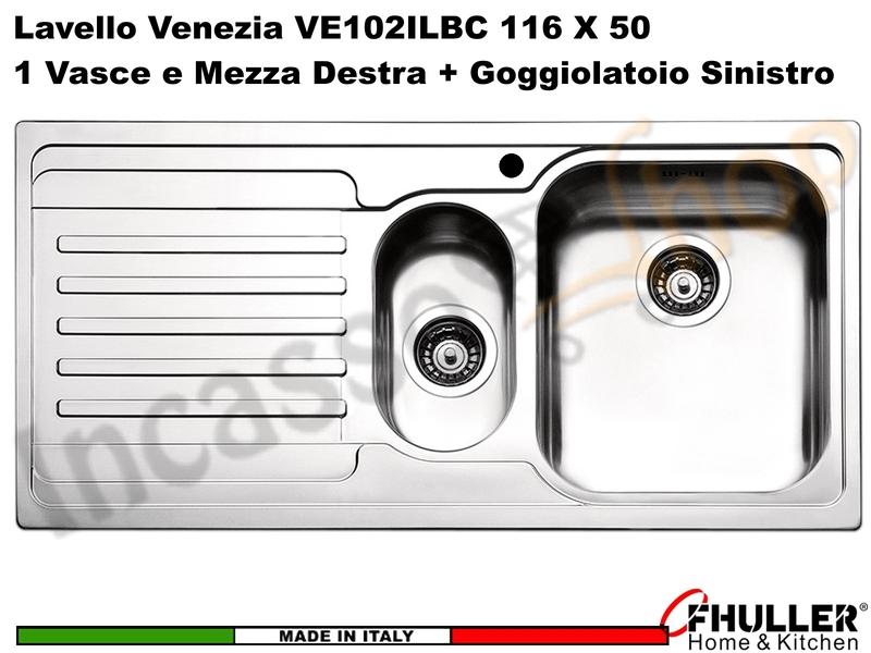 Lavello APELL-FHULLER Venezia Acciaio Spazzolato 100X50 1 Vasca e ½ DX e Goc. SX