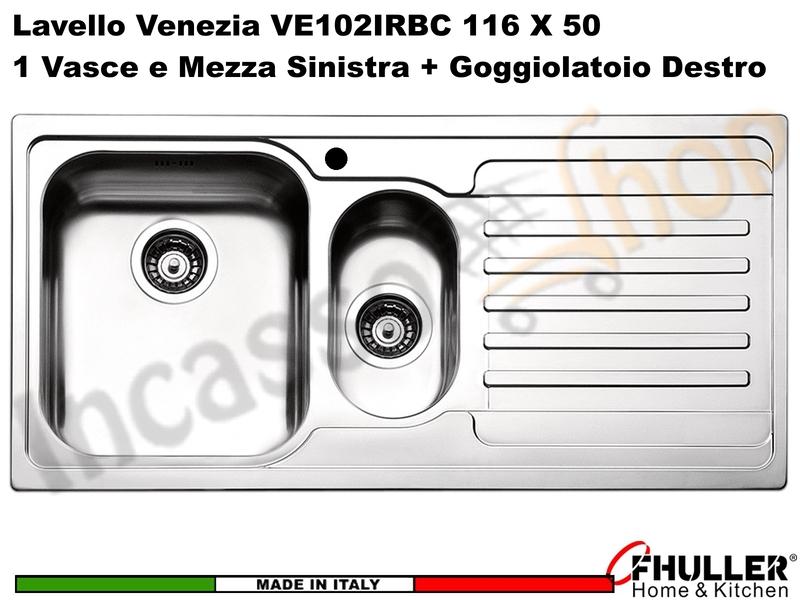 Lavello APELL-FHULLER Venezia Acciaio Spazzolato 100X50 1 Vasca e ½ SX e Goc. DX