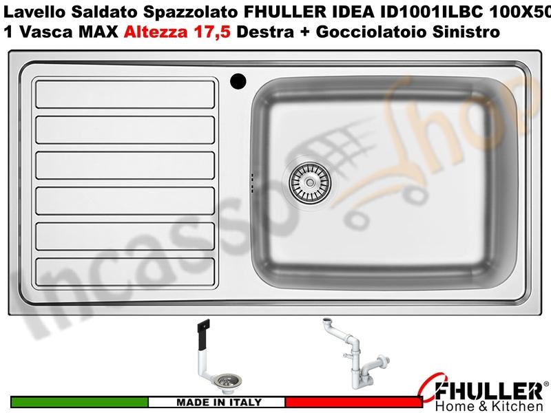 Lavello FHULLER Mod.IDEA Acciaio Spazzolato 100 X 50 1 Vasca H 18 DX e Gocc. SX