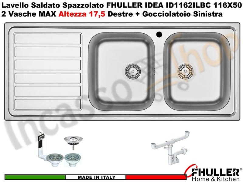 Lavello FHULLER Mod.IDEA Acciaio Spazzolato 116 X 50 2 Vasche H 18 DX e Gocc. SX
