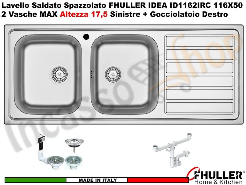 Lavello FHULLER Mod.IDEA Acciaio Spazzolato 116 X 50 2 Vasche H 18 SX e Gocc. DX