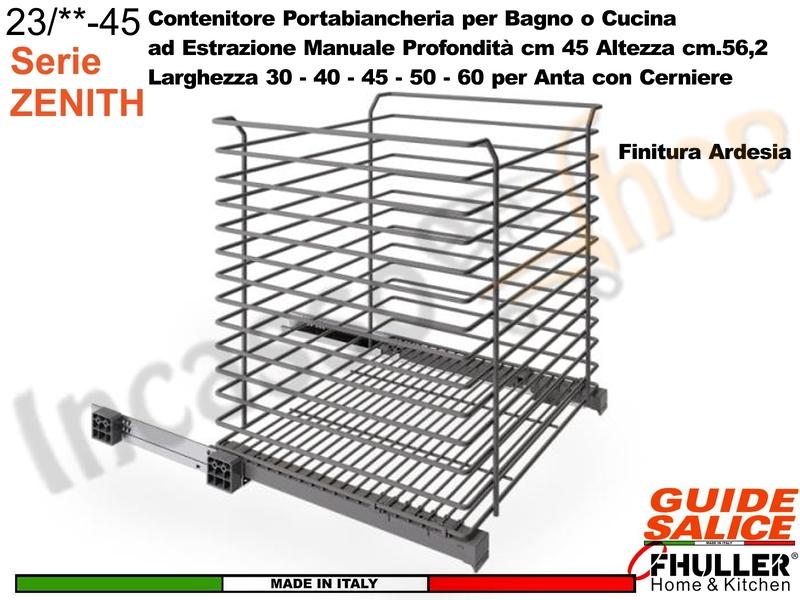 Carello FHULLER Portabiancheria Estrazione Manuale ZENITH Guide SALICE da 30-40-45-50-60 ARDESIA