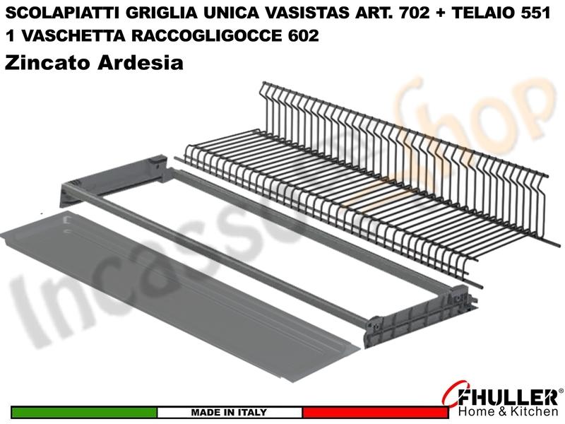 Scolapiatti VASISTAS Griglia Unica ARDESIA 702 Pensile 90 Interno 85,6 + 2 Staffe + Vaschetta + Telaio