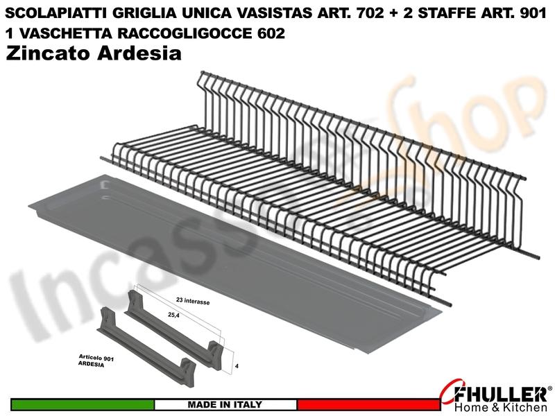 Scolapiatti VASISTAS Griglia Unica ARDESIA 702 Pensile 90 Interno 85,6 + 2 Staffe + Vaschetta
