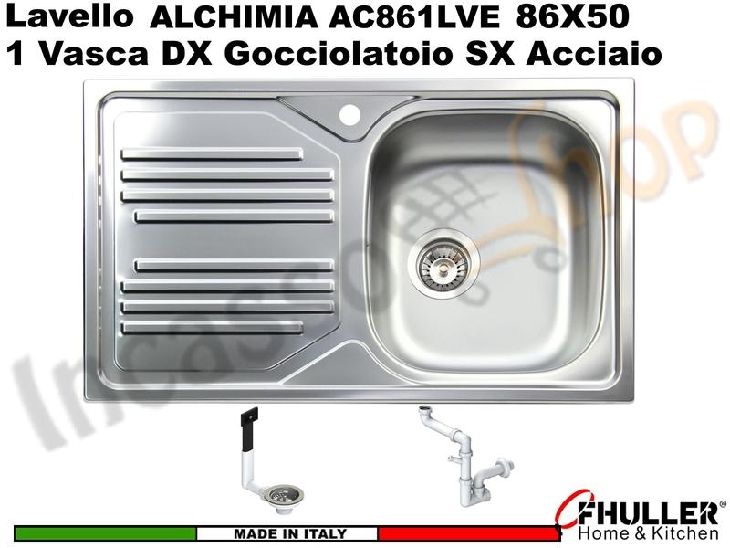 Lavello Incasso FHULLER ALCHIMIA Acciaio Stampato 86X50 1 Vasca DX Gocciolatoio SX