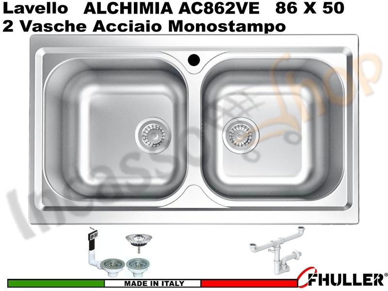 Lavello Incasso FHULLER ALCHIMIA Acciaio Stampato 86X50 2 Vasche Acciaio Inox