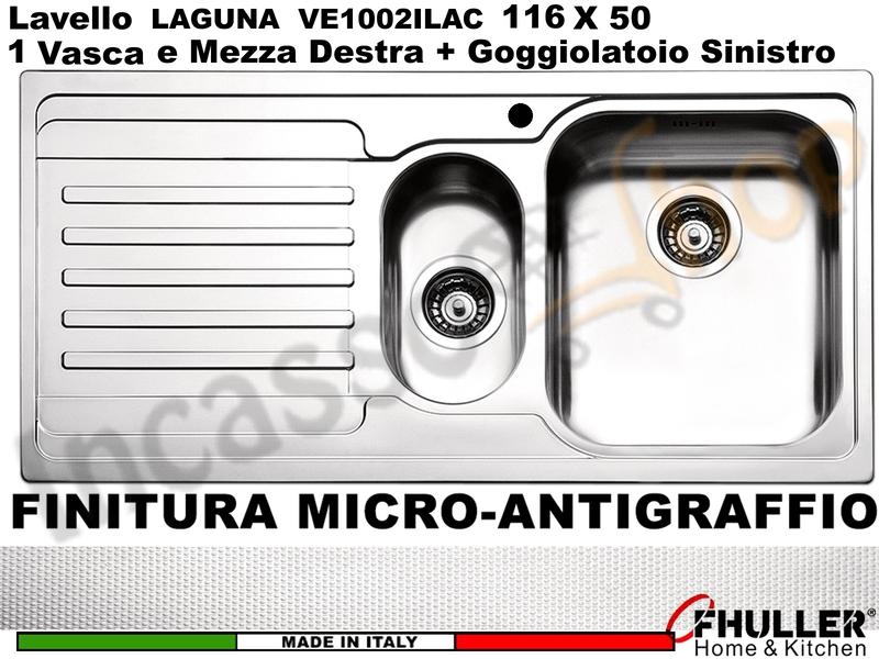 Lavello Incasso FHULLER Mod.LAGUNA Acciaio Antigraffio 100X50 1 V.e ½ DX e G. SX