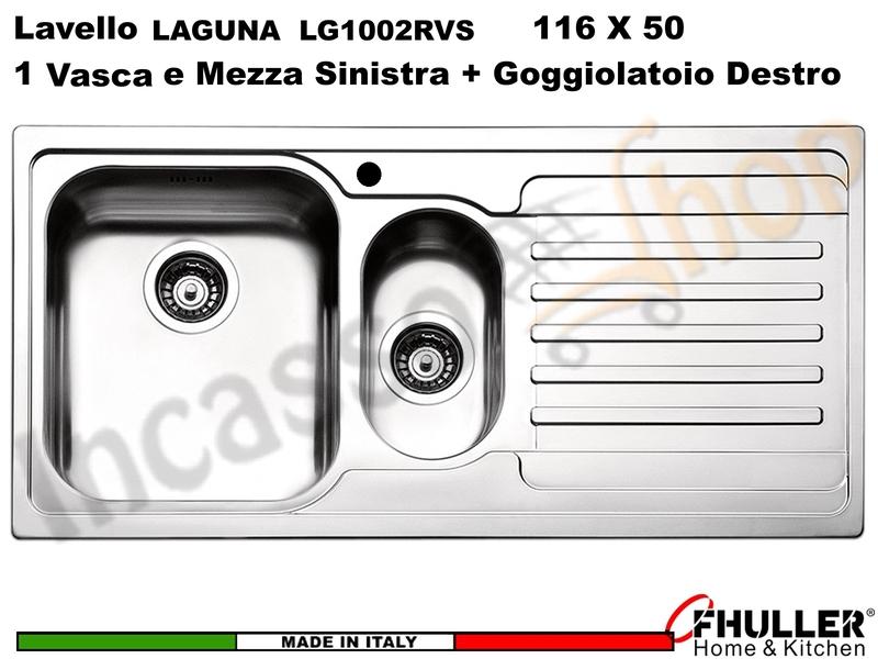 Lavello Incasso FHULLER Mod.LAGUNA Acciaio Spazzolato 100X50 1 V. e ½ SX e G. DX