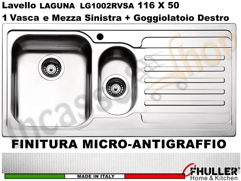 Lavello Incasso FHULLER Mod.LAGUNA Acciaio Antigraffio 100X50 1 V.e ½ SX e G. DX