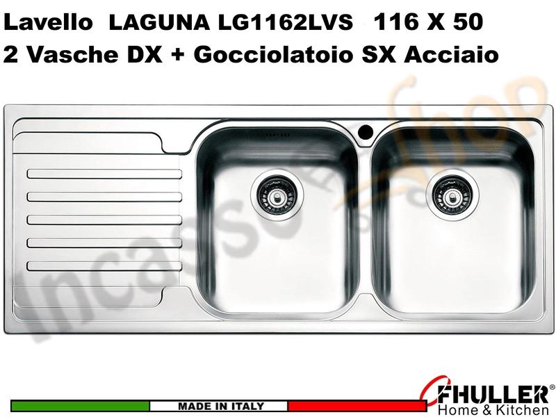 Lavello Incasso FHULLER Mod.LAGUNA Acciaio Spazzolato 116X50 2 Vasche DX e G. SX