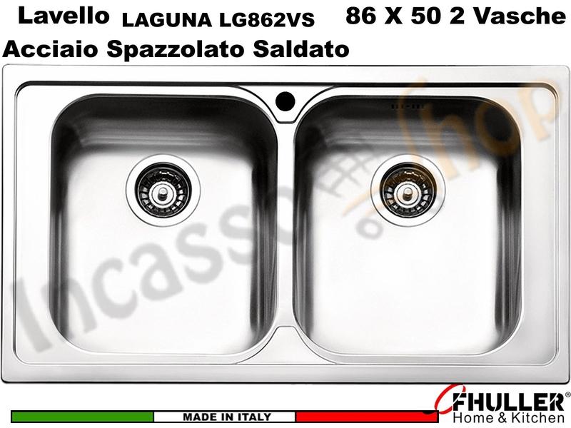 Lavello Incasso FHULLER Mod.LAGUNA Acciaio Spazzolato 86X50 2 Vasche