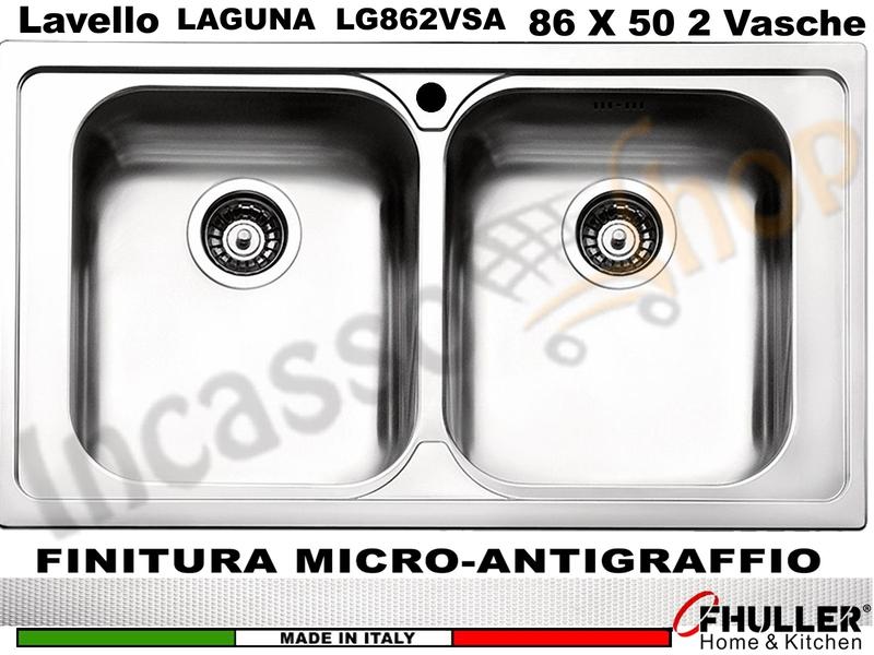 Lavello Incasso FHULLER Mod.LAGUNA Acciaio Antigraffio 86X50 2 Vasche