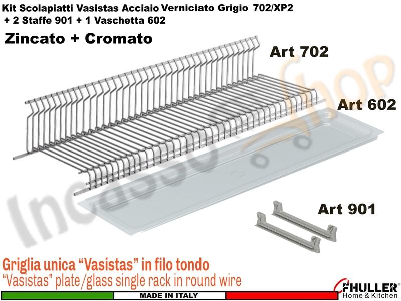 Scolapiatti VASISTAS Griglia Unica GRIGIO 702 Pensile 40 Interno 35,6 + 2 Staffe + Vaschetta