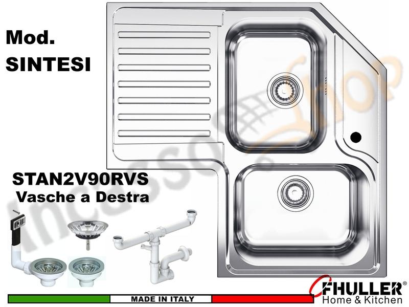 Lavello Angolare Incasso FHULLER-SINTESI ANGOLO 83X83 2 Vasche DX Acciaio Spazzolato