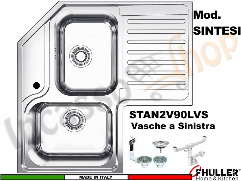 Lavello Angolare Incasso FHULLER-SINTESI ANGOLO 83X83 2 Vasche SX Acciaio Spazzolato