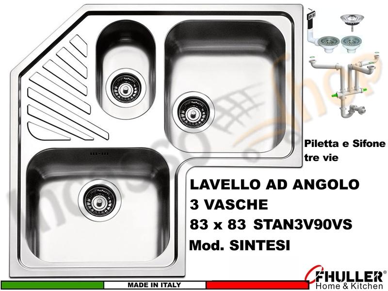 Lavello Angolare Incasso FHULLER-SINTESI ANGOLO 83X83 2 Vasche e mezza Acciaio